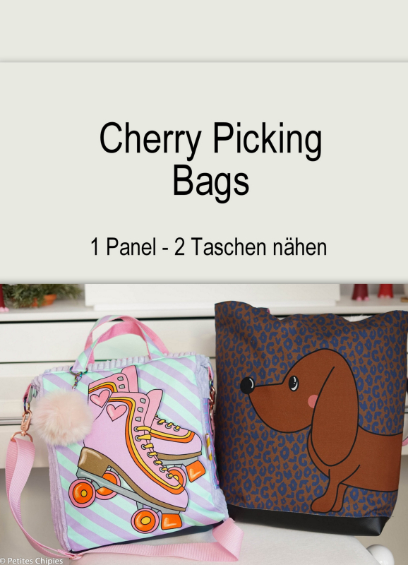 Cherry Picking Bags - Panel für 2 Taschenbeutel mit coolem Muster - Dackel & Rollschuhe